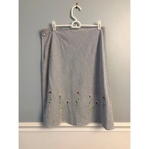 Vintage Y2K Autograph New York Seersucker Midi Skirt Floral Embroidered Size 12